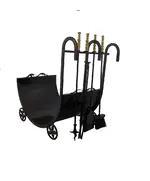 Ξυλιέρα Μεγάλη Μαύρη Έλκηθρο με 4 Εργαλεία Τζακιού 12879 Βιοφάν