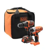 Σέτ Επαναφορτιζόμενο Δράπανο Μέ Παλμικό Κατσαβίδι 18 Volt BCK21S1S-QW Black & Decker