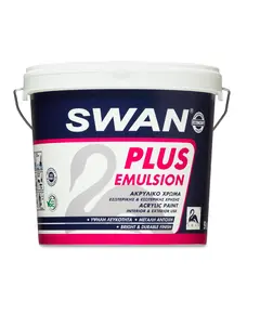 Ακρυλικό Χρώμα Swan Plus Emulsion Εσωτερικής Καί Εξωτερικής Χρήσης Λευκό 3lt