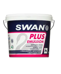 Ακρυλικό Χρώμα Swan Plus Emulsion Εσωτερικής Καί Εξωτερικής Χρήσης Λευκό 9lt