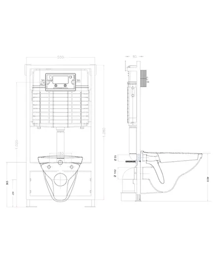 Καζανάκι Εντοιχισμού Τοίχου Γυψοσανίδας Γιά Κρεμαστή Λεκάνη 58-51024 Μέ Πλάκα Λευκή Teos Promicro Japar