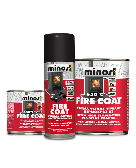 Βερνικόχρωμα Υψηλής Θερμοκρασίας Μαύρο 200 ML Βαρέως Τύπου 650oC Tech Fire Coat Minos