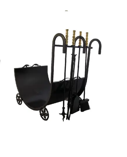 Ξυλιέρα Μεγάλη Μαύρη Έλκηθρο με 4 Εργαλεία Τζακιού 12879 Βιοφάν