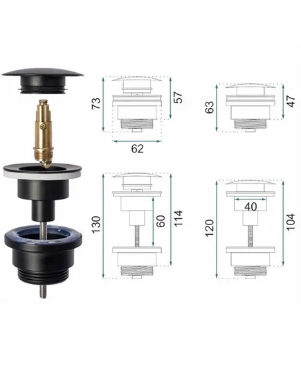 Αυτόματη Βαλβίδα Νιπτήρα Φ-66 Μαύρη 1 1/4΄΄ Ορειχάλκινη 60-04060/SB Ideal Viospiral