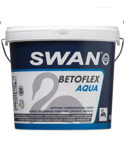 Ακρυλικό Τσιμεντόχρωμα Νερού Γκρί Betoflex Aqua 10 lt Swan