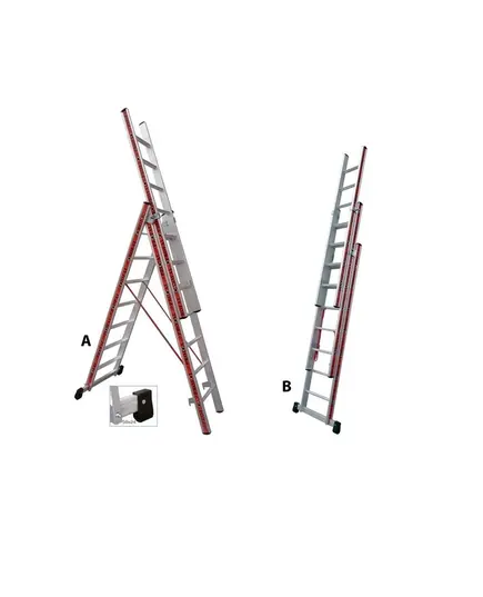 Σκάλα Αλουμινίου Τριών Τεμαχίων 3 X 8  Πτυσσόμενη 800308  Βαρέως Τύπου  Profal