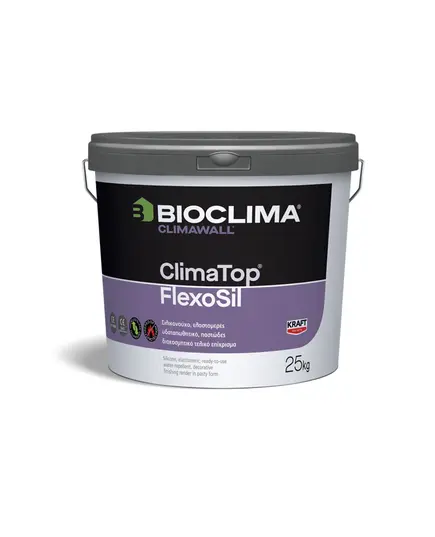 Σιλικονούχο Παστώδες Τελικό Επίχρισμα Λευκό 25 Κιλών Clima Top Fine (0.6mm Κοκκομετρία) Flexosil Climawall Bioclima
