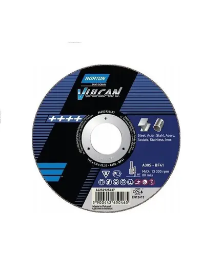 Δίσκος Inox Κοπής Σιδήρου 125 Χ 1 Χ 22.23 Vulcan Norton