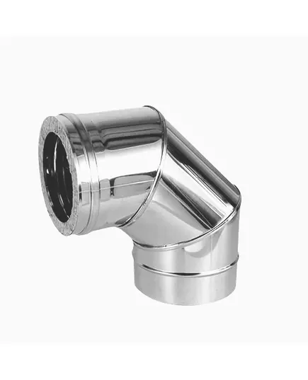 Γωνία Σωλήνας Καπνοδόχου 90 Μοιρών Διπλού Τοιχώματος Ανοξείδωτη Φ80-Φ130 Aisi 304 BA Inoxshell