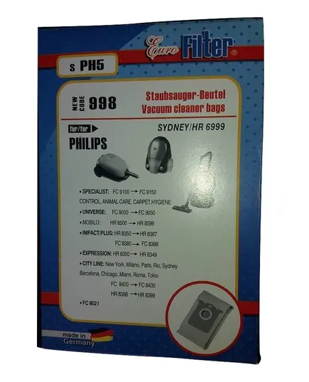 Ανταλλακτικές Σακούλες Ηλεκτρικής Σκούπας SPH 5 Philips Sydney Specialist Eurofilter