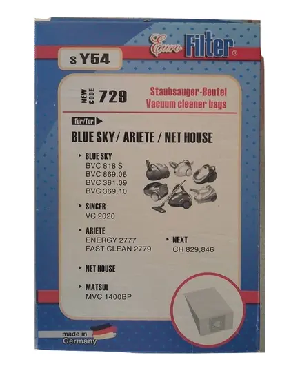 Ανταλλακτικές Σακούλες Ηλεκτρικής Σκούπας SY 54 Blue Sky Ariete Net House Eurofilter